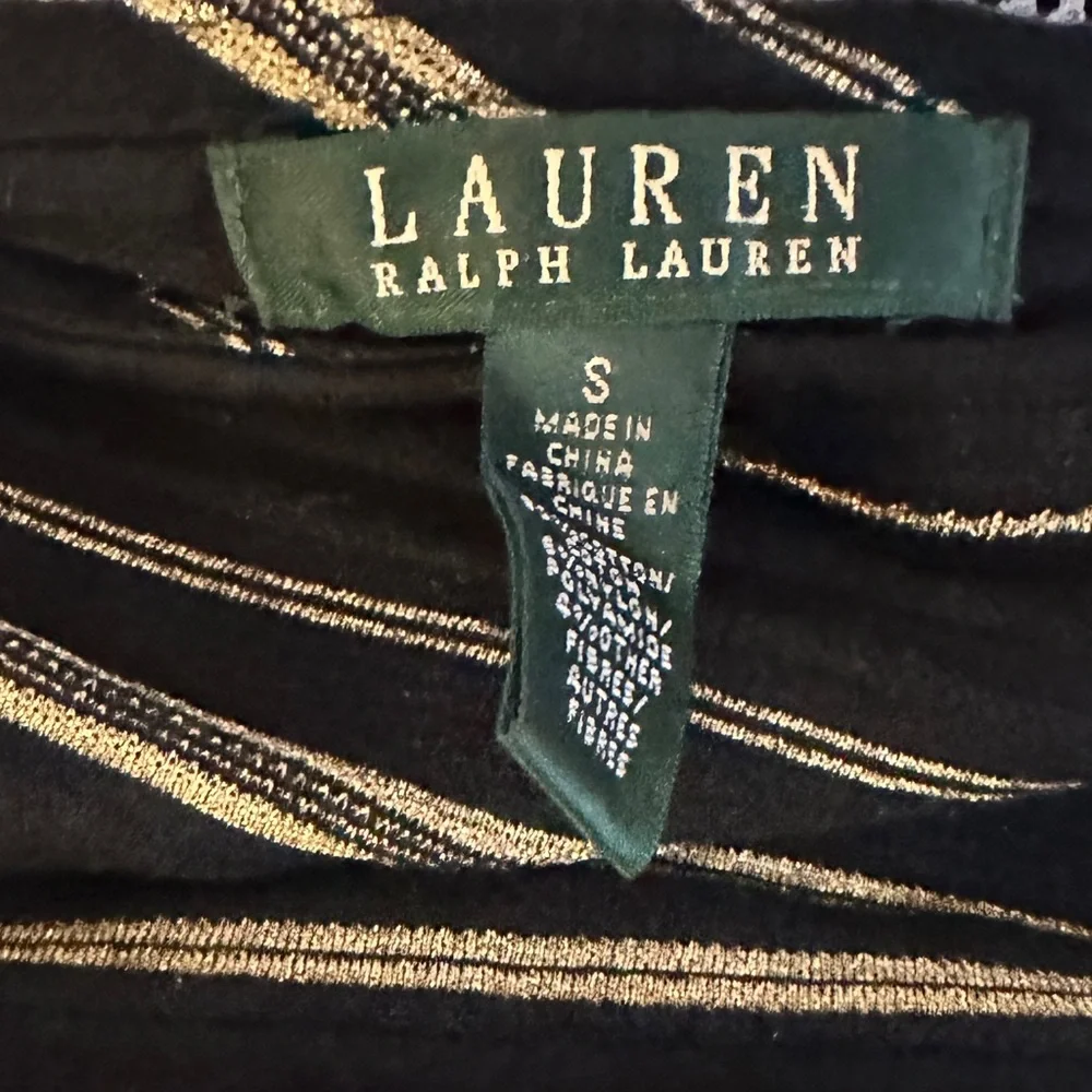 Ralph Lauren Top Green Label long Sleeve Black Gold Stripe Top Size Small - Picture 6 of 6
